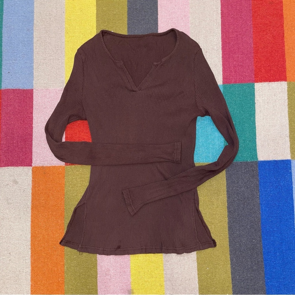 Brown Ribbed Women's Top